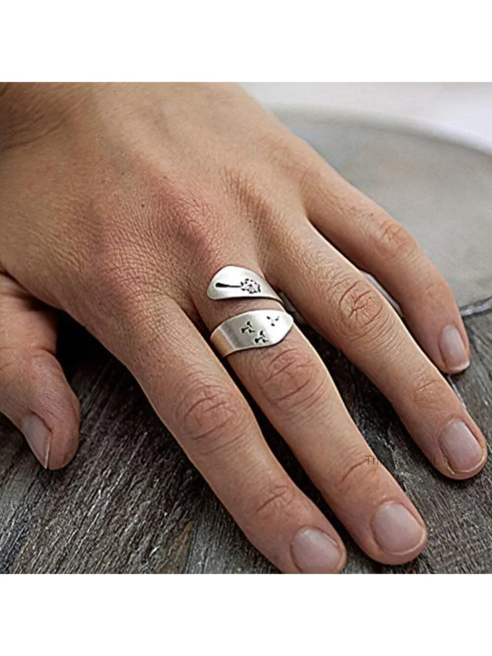 Vintage Silver Plated Adjustable Open Ring Wrap Ring Dandelion Design Stackable